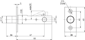 Задвижка врезная DB-PRO.867 (DB 867) CP (хром) 67мм