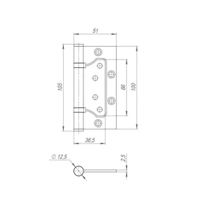 Петля из нержавейки универсальная без врезки IN4500W INOX 304 BL (500-2BB 100x2,5) черный