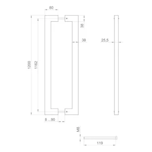 Ручка-скоба PULL.PH38/1200.26 INOX 304 (PH-26-38/1200-INOX) BLACK