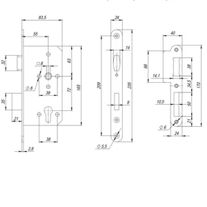 Замок врезной DD.INOX/C-55.72/R с ролик. защелкой (лиц.планка 24 мм)