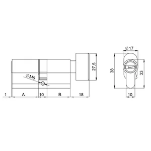 Цилиндровый механизм (200 ZM/90) 2000ZM Knob 90 (40+10+40) BL-24 черный 5Key с вертушкой