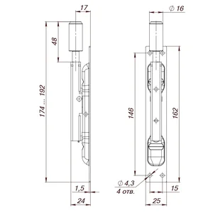 Задвижка торцевая RIGEL-set/160 D16x60mm (TDB set 160-24) в комплекте с ригелем