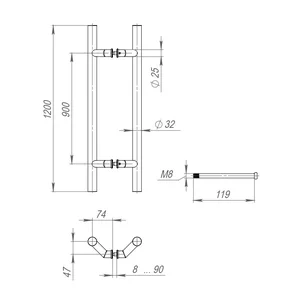 Ручка-скоба PULL.PH32/1200.45 INOX 304 (PH-45-32/1200-INOX)