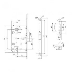 Защелка врезная PL96WC-50/BL ABG (бронза)