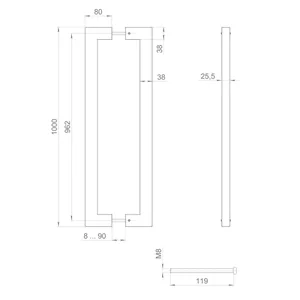 Ручка-скоба PULL.PH38/1000.26 INOX 304 (PH-26-38/1000-INOX) BLACK