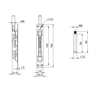Задвижка торцевая RIGEL-set/160-210 D12x60mm в комплекте с ригелем