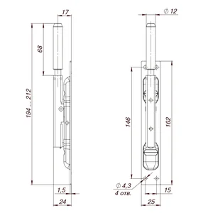 Задвижка торцевая RIGEL-set/160-210 D12x80mm в комплекте с ригелем