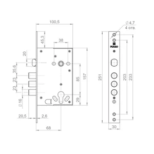 Корпус врезного замка полуавтоматический с защёлкой MDV32.21/C-65.85.3R16 S/A
